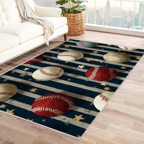 PUSRDEO Digitale Pflanzen Muster Teppich Baseball Für Essbereich Wohnbereich Schlafzimmer Antirutsch Rücken Robust Pflegeleicht(Blau)-150x240cm von PUSRDEO