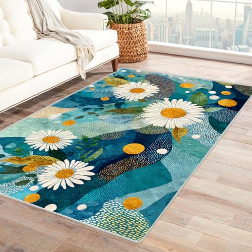PUSRDEO Digitale Pflanzen Muster Teppich Chrysantheme Für Studio Werkstatt Wohnbereich Mit Gummibeschichtung rutschfest Stabil Bequem(Lila)-90x120cm von PUSRDEO