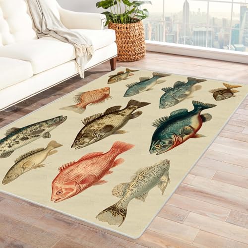 PUSRDEO Digitale Pflanzen Muster Teppich Fisch Perfekt Für Flur Küche Mit Atmungsaktiver Textur Und Rutschhemmender Unterseite(Weiß)-180x270cm von PUSRDEO
