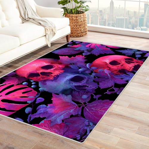 PUSRDEO Digitale Pflanzen Muster Teppich Schädel Perfekt Für Flur Küche Mit Atmungsaktiver Textur Und Rutschhemmender Unterseite(Lila)-240x300cm von PUSRDEO