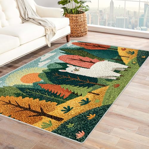 PUSRDEO Digitale Symmetrie Fantasie Teppich Alpaka Maschinenwaschbarer Teppich Kurze Florhöhe Für Viel Genutzte Bereiche(GrüN)-150x240cm von PUSRDEO