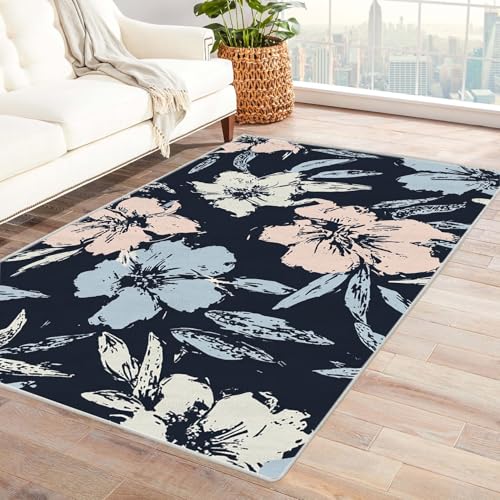 PUSRDEO Digitale Symmetrie Fantasie Teppich BlüTen Maschinenwaschbarer Teppich Kurze Florhöhe Für Viel Genutzte Bereiche(Blau)-240x300cm von PUSRDEO