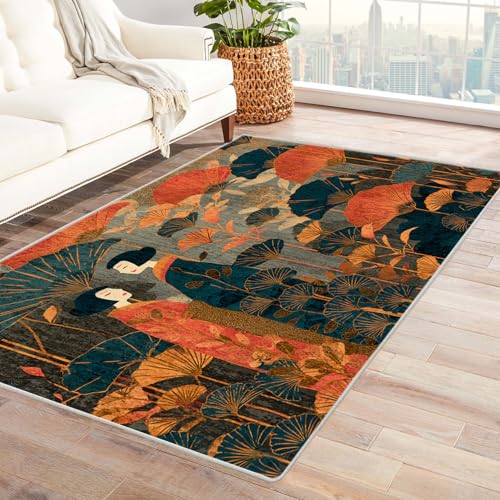 PUSRDEO Digitale Symmetrie Fantasie Teppich Garten Für Studio Arbeitsraum Wohnbereich Mit Gummi Rückseite Anti-Rutsch Fest Bequem(Braun)-90x120cm von PUSRDEO