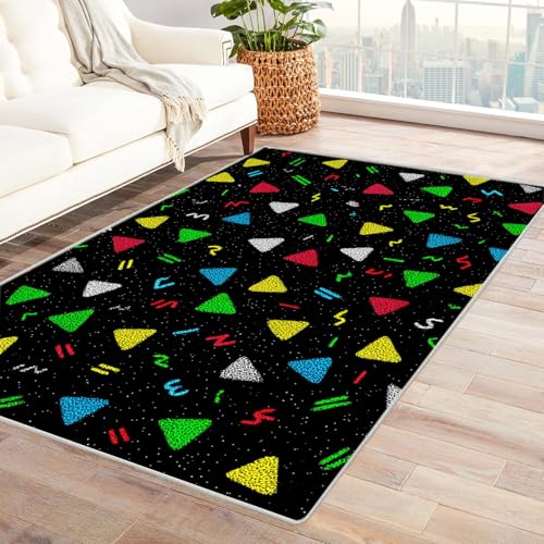 PUSRDEO Digitale Symmetrie Fantasie Teppich Geometrie Maschinenwaschbarer Teppich Kurze Florhöhe Für Viel Genutzte Bereiche(Schwarz)-60x90cm von PUSRDEO