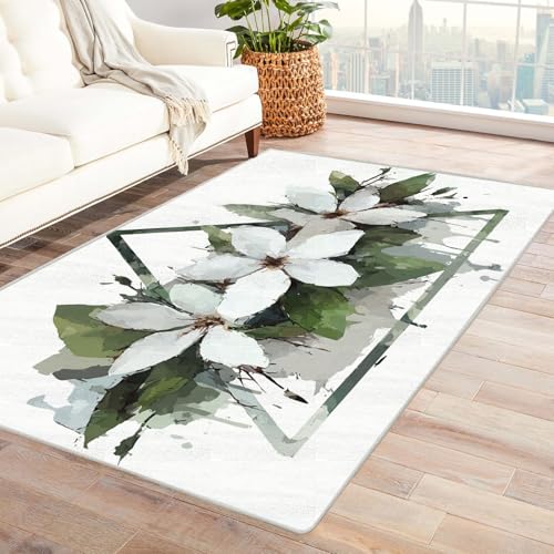 PUSRDEO Digitale Symmetrie Fantasie Teppich Magnolie Für Studio Arbeitsraum Wohnbereich Mit Gummi Rückseite Anti-Rutsch Fest Bequem(Weiß)-120x180cm von PUSRDEO