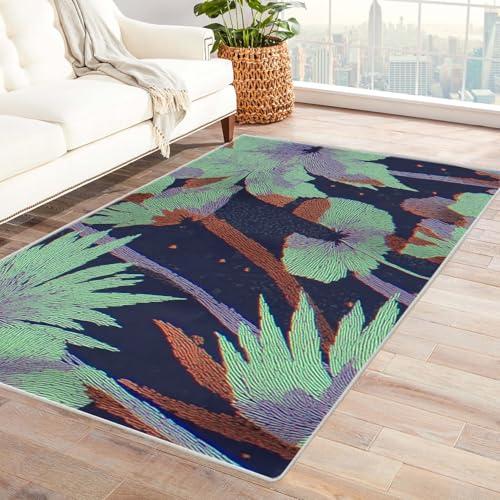 PUSRDEO Digitale Symmetrie Fantasie Teppich Wald Für Studio Arbeitsraum Wohnbereich Mit Gummi Rückseite Anti-Rutsch Fest Bequem(Weiß)-60x90cm von PUSRDEO