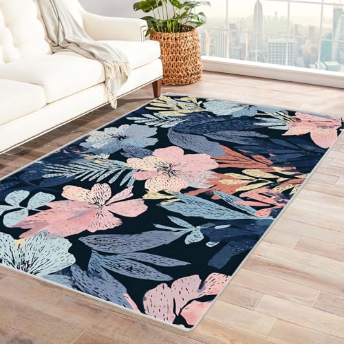 PUSRDEO Fantastische Makro Muster Teppich Design BlüTen Maschinenwaschbar Innenbereich Hohe Belastbarkeit Weich Hautfreundlich(Blau)-150x240cm von PUSRDEO