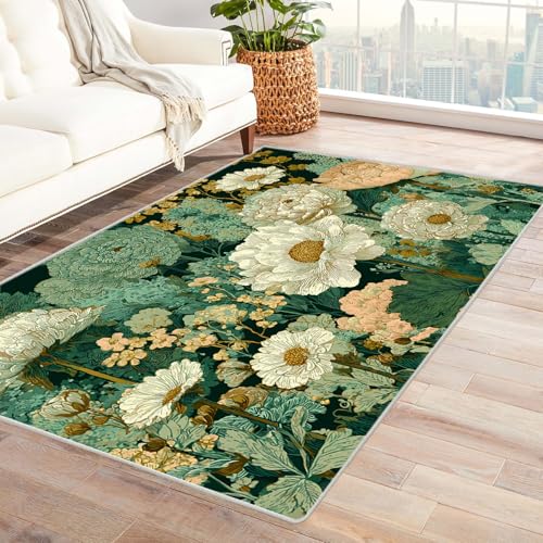 PUSRDEO Fantastische Makro Muster Teppich Design BlüTen Maschinenwaschbar Innenbereich Hohe Belastbarkeit Weich Hautfreundlich(GrüN)-180x240cm von PUSRDEO
