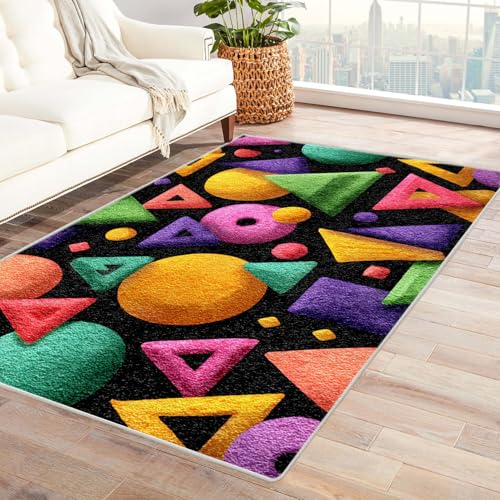 PUSRDEO Fantastische Makro Muster Teppich Design Geometrie Maschinenwaschbar Innenbereich Hohe Belastbarkeit Weich Hautfreundlich(Schwarz)-60x90cm von PUSRDEO