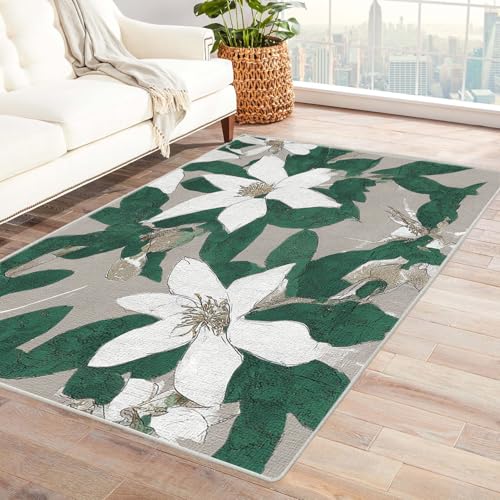PUSRDEO Fantastische Makro Muster Teppich Design Magnolie Mit Rutschhemmender Unterseite Dick Polsternd Pflegeleicht Für Korridor(GrüN)-120x150cm von PUSRDEO