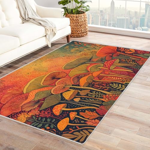 PUSRDEO Fantastische Makro Muster Teppich Design Pilz Flauschig Perfekt Für Esszimmer Flur Balkon Mit Und Einfacher Reinigung(Orange Farbe)-60x90cm von PUSRDEO