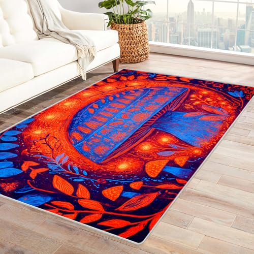 PUSRDEO Fantastische Makro Muster Teppich Design Pilz Maschinenwaschbar Innenbereich Hohe Belastbarkeit Weich Hautfreundlich(Orange)-180x270cm von PUSRDEO