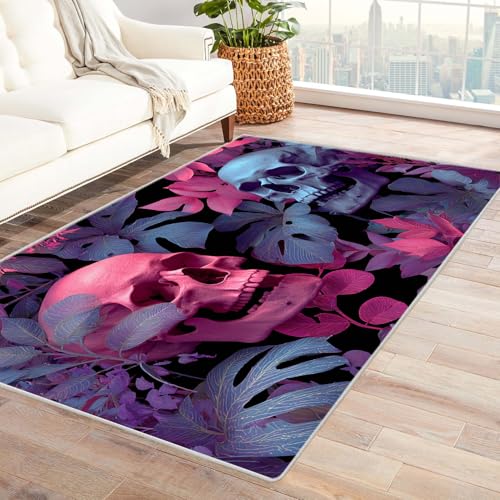 PUSRDEO Fantastische Makro Muster Teppich Design Schädel Maschinenwaschbar Innenbereich Hohe Belastbarkeit Weich Hautfreundlich(Lila)-240x300cm von PUSRDEO
