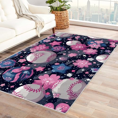 PUSRDEO Fantastischer Mikro Pflanzen Teppich Baseball Haustierfreundlich Schmutzabweisend Atmungsaktiv Kurzflor Für Wohnbereich(Lila)-240x300cm von PUSRDEO