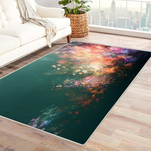 PUSRDEO Farbenfroher 3D Teppich Stil Licht Maschinenwaschbarer Teppich Kurze Florhöhe Für Viel Genutzte Bereiche(schwarz)-60x90cm von PUSRDEO