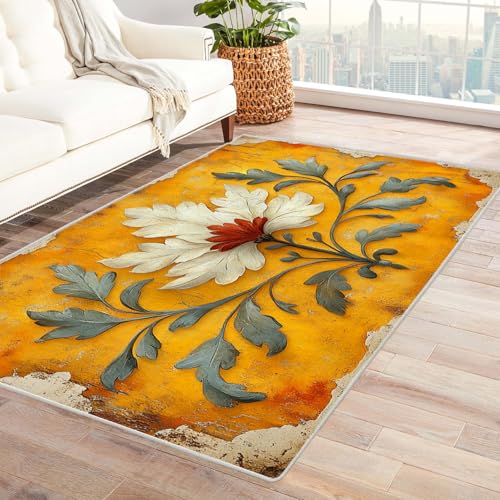 PUSRDEO Farbenprächtiger Blumenteppich mit Kunst Design Strauch folgte Für Arbeitszimmer Studio Wohnbereich Mit Gummirücken Anti-Rutsch Dick Haltbar(braun)-150x210cm von PUSRDEO