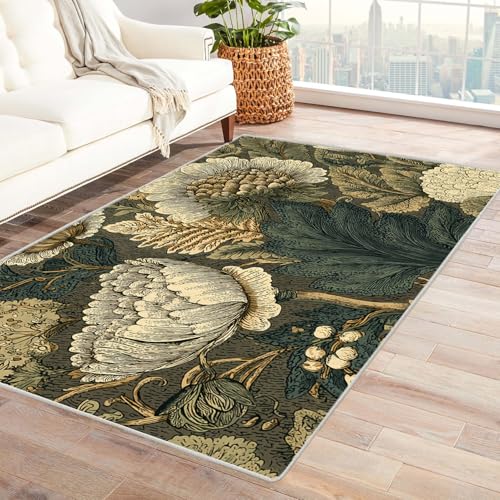 PUSRDEO Floraler Kunstdruck Teppich Modern Garten Rutschfester Bodenbelag Dick Weich Langlebig Für Innenräume Wie Büro(Mehrfarbig)-150x240cm von PUSRDEO