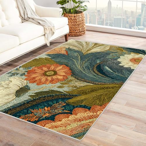 PUSRDEO Floraler Teppich mit Gemälde Optik Garten Haustierfreundlich Schmutzabweisend Atmungsaktiv Kurzflor Für Wohnbereich(lila)-240x300cm von PUSRDEO