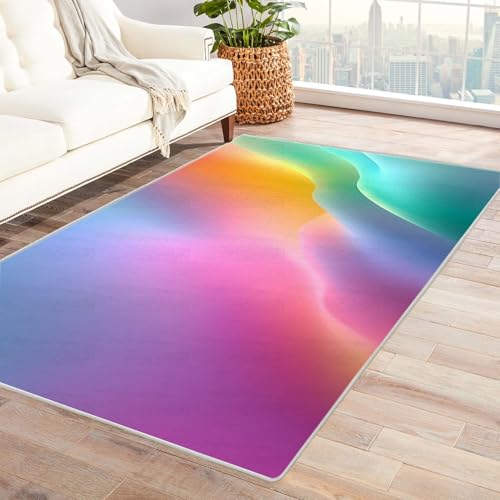 PUSRDEO Geometrisch Abstrakter Teppich Farbiges Licht Ideal Für Innenräume Wie Flur Küche Mit Atmungsaktiver Oberfläche Und Rutschfester Basis(Mehrfarbig)-150x210cm von PUSRDEO