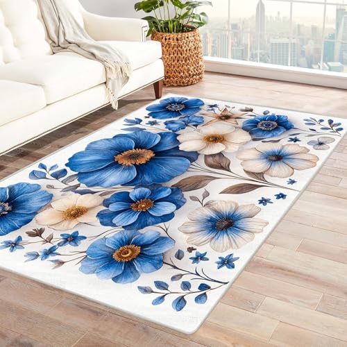 PUSRDEO Handgemalter Florale Teppich Kunstwerk Design Blumen Rutschfester Bodenbelag Dick Weich Langlebig Für Innenräume Wie Büro(Brown)-210x300cm von PUSRDEO