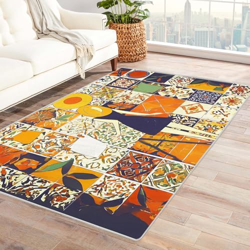 PUSRDEO Kreativer Karo Patchwork Teppich Frau, Die Musik HöRt Für Essbereich Wohnbereich Schlafzimmer Antirutsch Rücken Robust Pflegeleicht(Weiß)-240x300cm von PUSRDEO