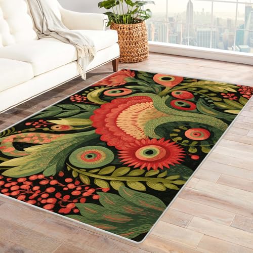 PUSRDEO Künstlerischer Florale Print Teppich Garten rutschfeste Basis Dicke Qualität Leicht Rein Für Studio Küchennische Haltbar(lila)-150x210cm von PUSRDEO