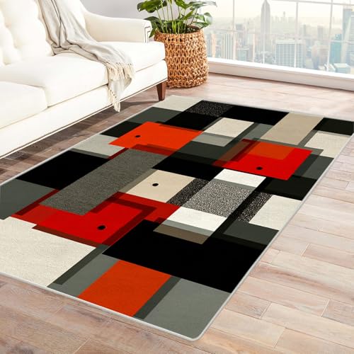 PUSRDEO Künstlerischer Multicolor Teppich Geometrie Für Innenbereich Balkon Terrasse Kurzflorig Strapazierfähig Rutschsicher(grün)-240x300cm von PUSRDEO