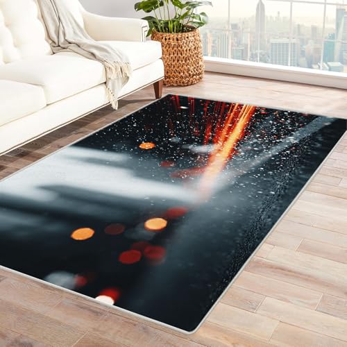 PUSRDEO Künstlerischer Multicolor Teppich Licht Für Wohnzimmer Essbereich Mit Schnelltrocknender Eigenschaft Und Pflegeleicht(schwarz)-60x90cm von PUSRDEO