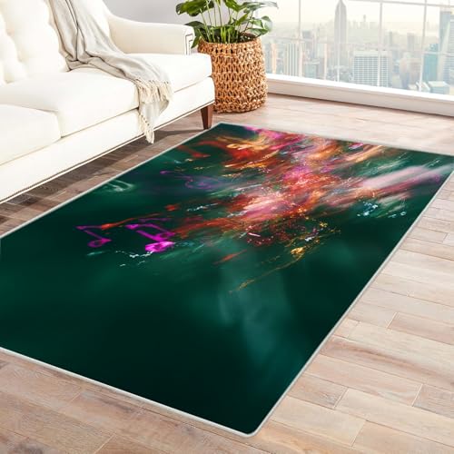 PUSRDEO Künstlerischer Multicolor Teppich Pantoffeltierchen Für Innenbereich Balkon Terrasse Kurzflorig Strapazierfähig Rutschsicher(schwarz)-90x150cm von PUSRDEO