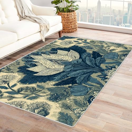 PUSRDEO Kunst Blumen Teppich mit Malerei Stil Blumenmuster Für Küche Eingangsbereich Arbeitszimmer Mit Antirutsch Rücken Dicke Ausführung(Gelb)-210x270cm von PUSRDEO