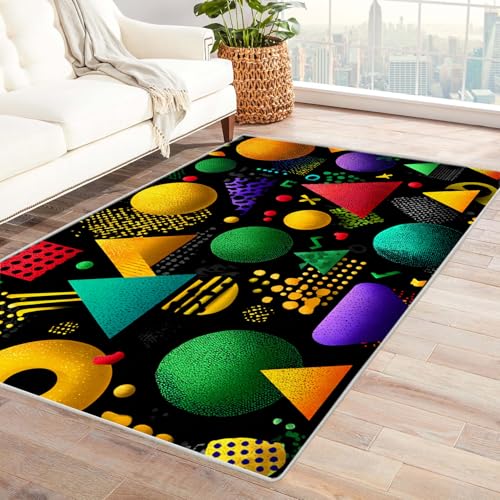 PUSRDEO Kunstvolle 3D Teppich Muster Geometrie Atmungsaktiv Haustierfreundlich Kurzflor Strapazierfähig Für Wohnzimmer Esszimmer(Mehrfarbig)-90x150cm von PUSRDEO