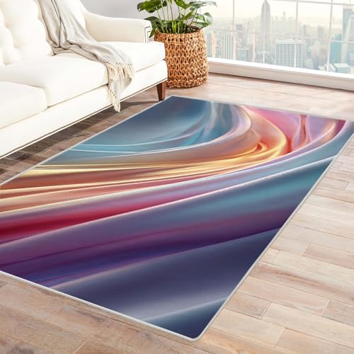 PUSRDEO Kunstvolle 3D Teppich Muster Linien Für Küche Eingangsbereich Arbeitszimmer Mit Antirutsch Rücken Dicke Ausführung(Mehrfarbig)-150x180cm von PUSRDEO
