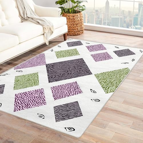 PUSRDEO Kunstvolle 3D Teppich Muster WellenblöCke Atmungsaktiv Haustierfreundlich Kurzflor Strapazierfähig Für Wohnzimmer Esszimmer(Green)-150x180cm von PUSRDEO