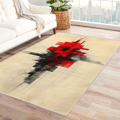 PUSRDEO Kunstvolle Abstrakte Teppich Kollektion Schwarzer Block Für Küche Eingangsbereich Arbeitszimmer Mit Antirutsch Rücken Dicke Ausführung(Braun)-180x240cm von PUSRDEO