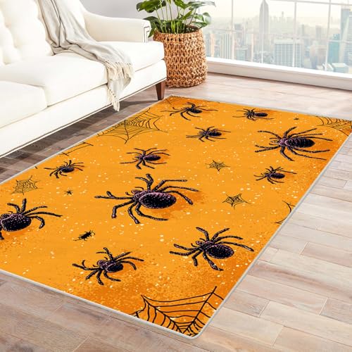 PUSRDEO Makro Pflanzen Design Teppich Spinne Maschinenwaschbar Schnelltrocknend Weicher Griff Für Flur Eingang Hohe(Gelb)-120x150cm von PUSRDEO
