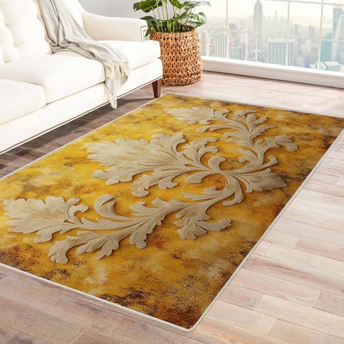 PUSRDEO Malerei Blumen Teppich mit Farbenfrohem Design Lila Blüten Dicker Flor Weich Gemütlich Rutschsicher Leicht Sauber Für Küchen Flur Bereich(lila)-180x240cm von PUSRDEO