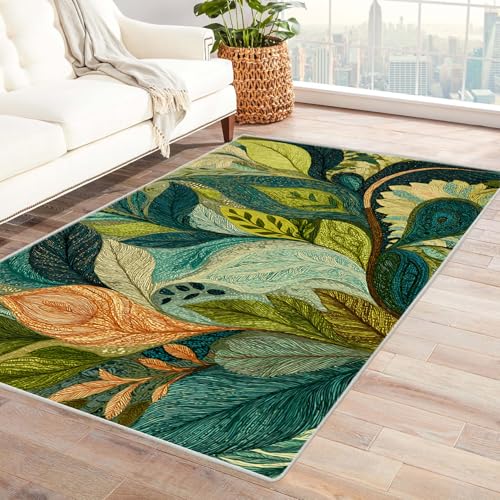 PUSRDEO Malerei Blumen Teppich mit Farbenfrohem Design Rose Für Innenbereich Balkon Terrasse Kurzflorig Strapazierfähig Rutschsicher(braun)-90x120cm von PUSRDEO