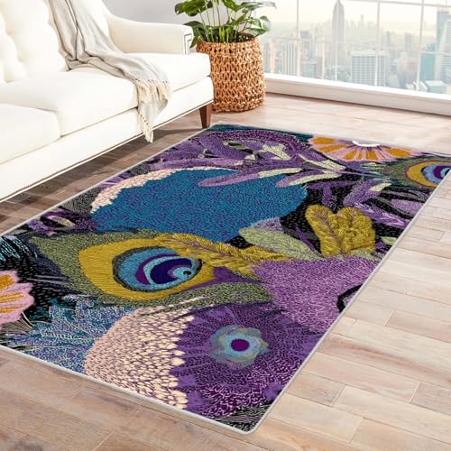 PUSRDEO Malerei Inspirierter Blumenteppich Rosa Blumen Maschinenwaschbar Rasch Trocknend Weich Gefühl Für Eingang Flurbereich Hoch Belastbar(rosa)-150x240cm von PUSRDEO