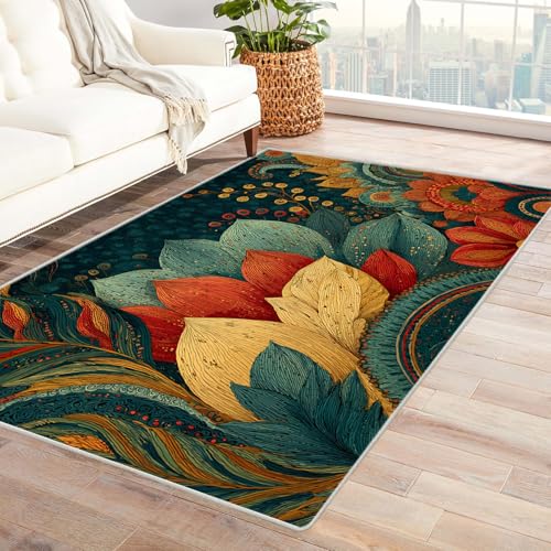 PUSRDEO Malerei Inspirierter Blumenteppich Weiß Dicker Belag Weich Bequem rutschfest Leicht Sauber Machen Für Diele Küchenbereich(weiß)-240x300cm von PUSRDEO