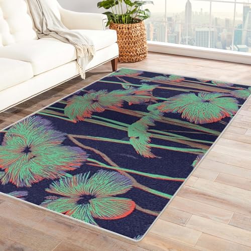 PUSRDEO Mikro Pflanzen Kunst Teppich BlüTen Maschinenwaschbar Schnell Trocknend Weich Unterfüßig Für Eingangsbereich Flur(Lila)-240x300cm von PUSRDEO