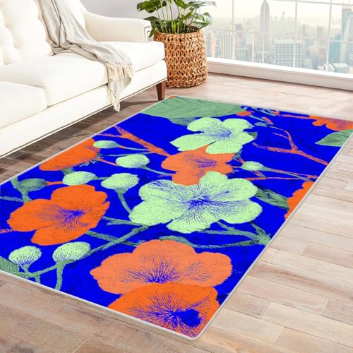 PUSRDEO Mikro Pflanzen Kunst Teppich BlüTen Maschinenwaschbar Schnell Trocknend Weich Unterfüßig Für Eingangsbereich Flur(Weiß)-90x150cm von PUSRDEO