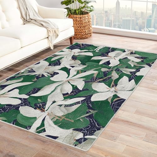 PUSRDEO Mikro Pflanzen Kunst Teppich Jasmin Maschinenwaschbar Schnell Trocknend Weich Unterfüßig Für Eingangsbereich Flur(GrüN)-150x210cm von PUSRDEO