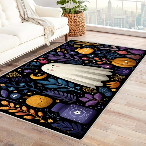 PUSRDEO Mikro Pflanzen Kunst Teppich Phantom Maschinenwaschbar Schnell Trocknend Weich Unterfüßig Für Eingangsbereich Flur(Schwarz)-120x150cm von PUSRDEO