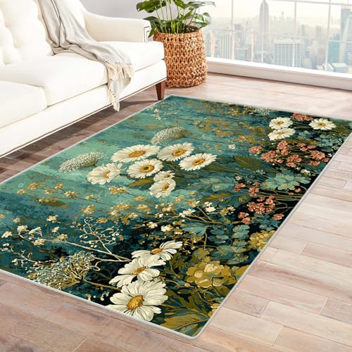 PUSRDEO Mikro Symmetrie Kunst Teppich BlüTen Dicker Belag Weich Bequem rutschfest Leicht Sauber Machen Für Diele Küchenbereich(GrüN)-120x150cm von PUSRDEO