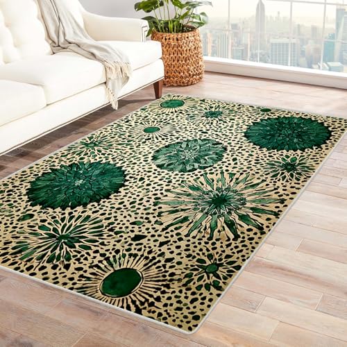 PUSRDEO Mikro Symmetrie Kunst Teppich Blumen Dicker Belag Weich Bequem rutschfest Leicht Sauber Machen Für Diele Küchenbereich(GrüN)-150x240cm von PUSRDEO
