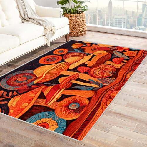 PUSRDEO Mikro Symmetrie Kunst Teppich Champignons Maschinenwaschbar Rasch Trocknend Weich Gefühl Für Eingang Flurbereich Hoch Belastbar(Rot)-150x240cm von PUSRDEO