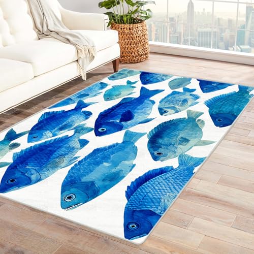 PUSRDEO Mikro Symmetrie Kunst Teppich Fisch Weich Und Langlebig Für Schlafzimmer Lounge Mit Staubresistenter Oberfläche(Blau)-180x240cm von PUSRDEO