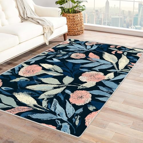 PUSRDEO Mikro Symmetrie Kunst Teppich Laub Weich Und Langlebig Für Schlafzimmer Lounge Mit Staubresistenter Oberfläche(Blau)-150x240cm von PUSRDEO