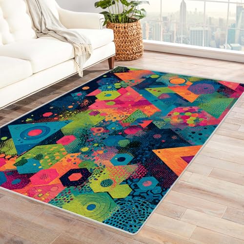 PUSRDEO Minimalistischer Kunst Teppich Dreieck Für Arbeitszimmer Studio Wohnbereich Mit Gummirücken Anti-Rutsch Dick Haltbar(Green)-90x120cm von PUSRDEO