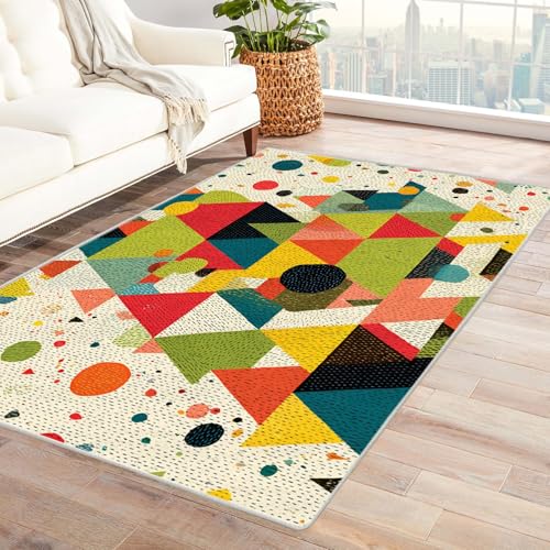 PUSRDEO Minimalistischer Kunst Teppich Dreiecksmuster Atmungsaktiv Für Haustiere Kurzflor Robust Für Wohnbereich Essbereich Fleckensicher(Blue)-150x240cm von PUSRDEO